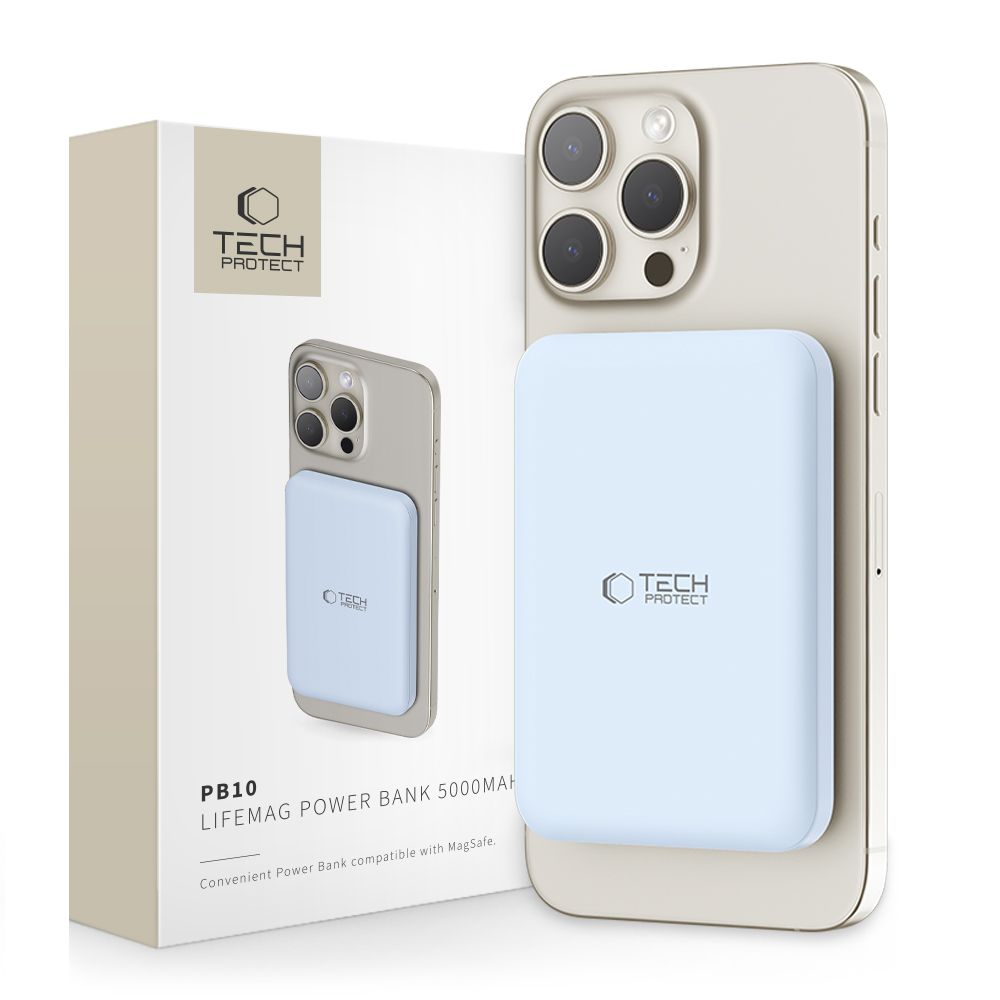 Vanjska baterija Wireless Tech-Protect PB10 LifeMag, 5000mAh, 15W, PD + FQI, 1 x QI - 1 x USB-C, Plava
