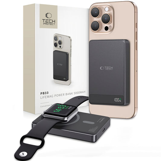 Vanjska baterija Wireless Tech-Protect PB33 LifeMag, 5000mAh, 15W, FQI, 1 x QI - 1 x USB-C, Crna