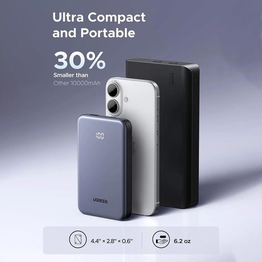 Vanjska baterija UGREEN 75131B, 10000mAh, 22.5W, QC + PD, 1 x USB-A - 1 x USB-C, Siva