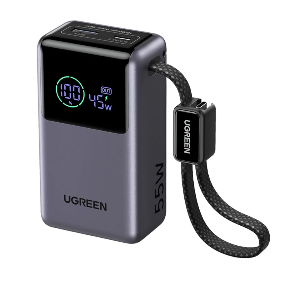 Vanjska baterija UGREEN Nexode Pro PB727 (85301B), 10000mAh, 55W, QC + PD, 1 x USB-A - 2 x USB-C, Siva