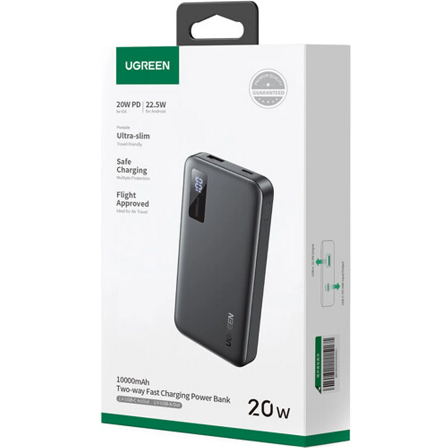 Vanjska baterija UGREEN PB311, 10000mAh, 22.5W, QC + PD, 1 x USB-C - 2 x USB-A, Crna