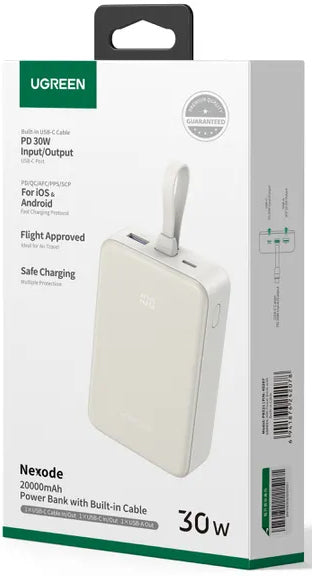 Vanjska baterija UGREEN PB521, 20000mAh, 30W, QC + PD, 1 x USB-A - 2 x USB-C, Bijela
