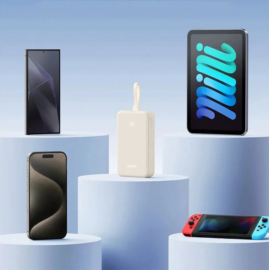 Vanjska baterija UGREEN PB521, 20000mAh, 30W, QC + PD, 1 x USB-A - 2 x USB-C, Bijela