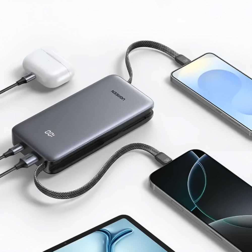 Vanjska baterija UGREEN PB528 (55985B), 20000mAh, 30W, QC + PD, 1 x USB-A - 3 x USB-C, Siva