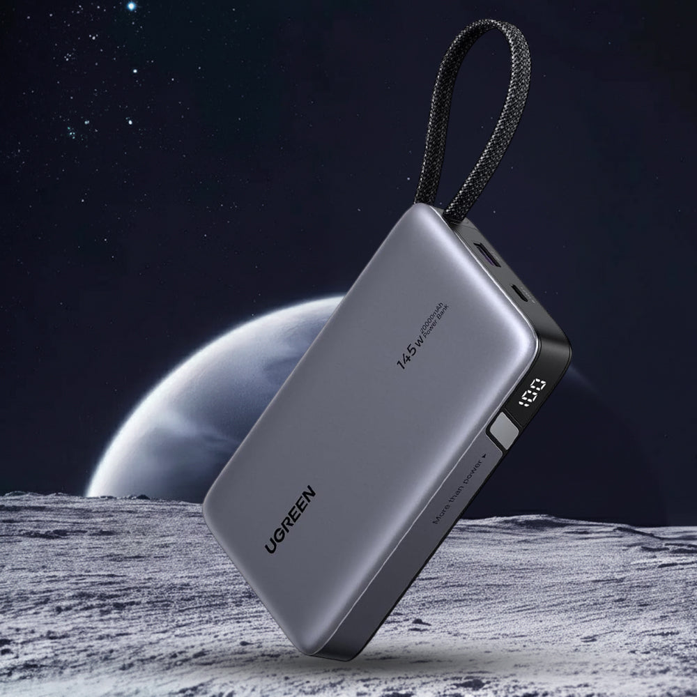 Vanjska baterija UGREEN PB551 (55992B), 20000mAh, 145W, QC + PD, 1 x USB-A - 2 x USB-C, Siva