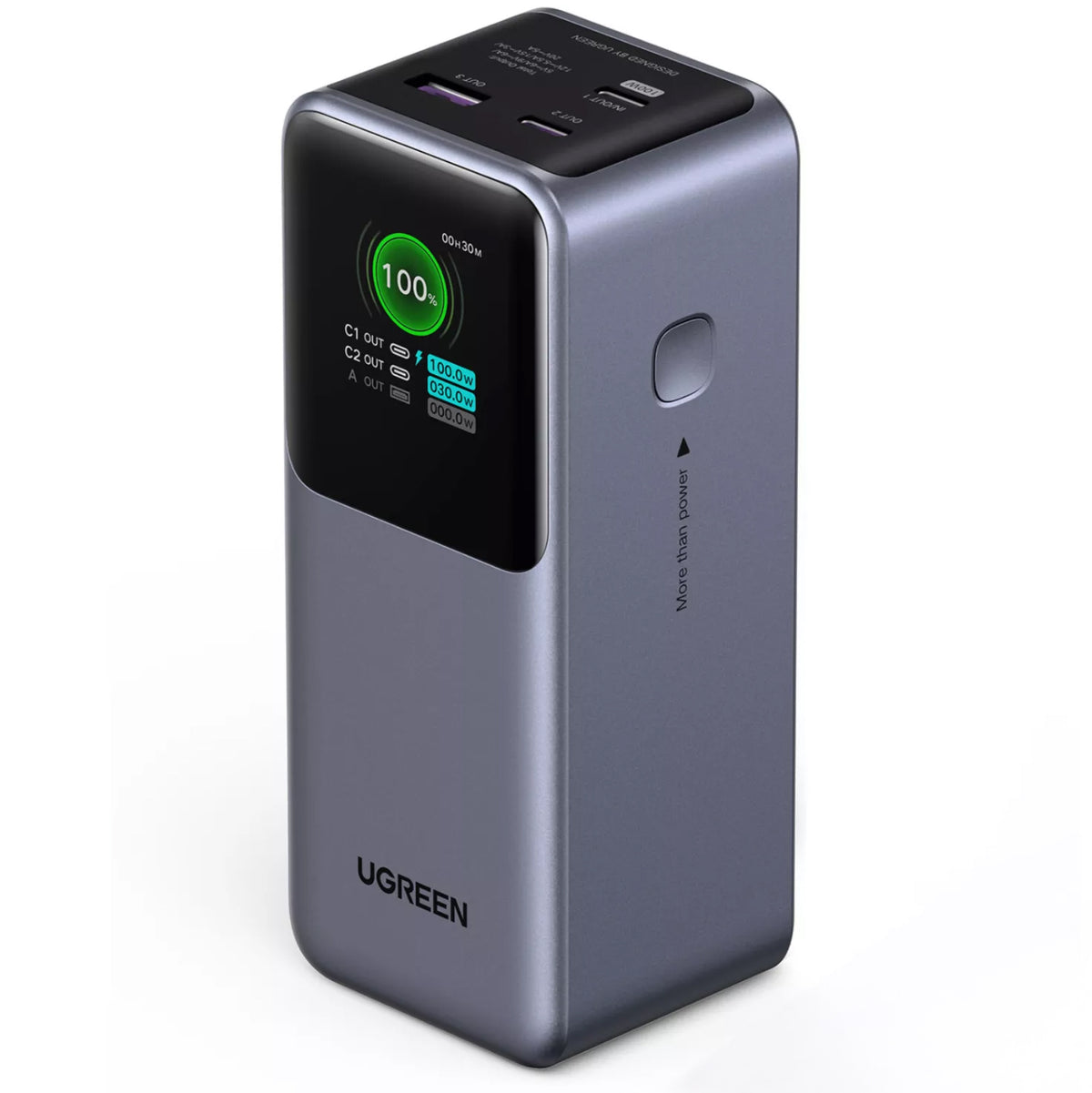 Vanjska baterija UGREEN PB721, 20000mAh, 130W, QC + PD, 1 x USB-A - 2 x USB-C, Siva