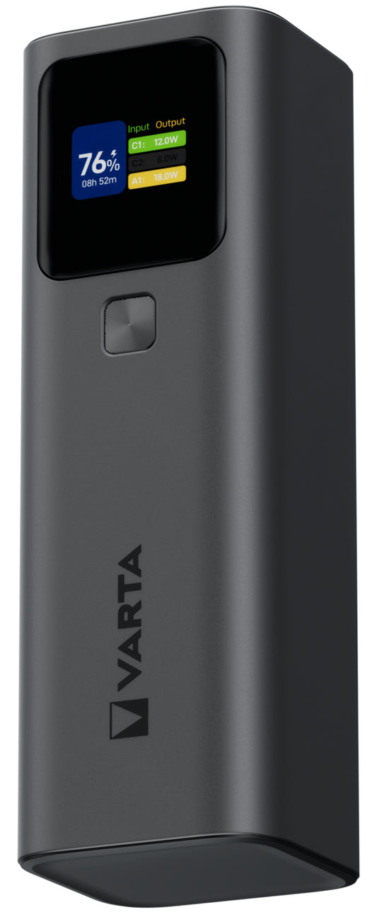 Vanjska baterija Varta High Speed, 27000mAh, 140W, QC + PD, 1 x USB-A - 2 x USB-C, Crna
