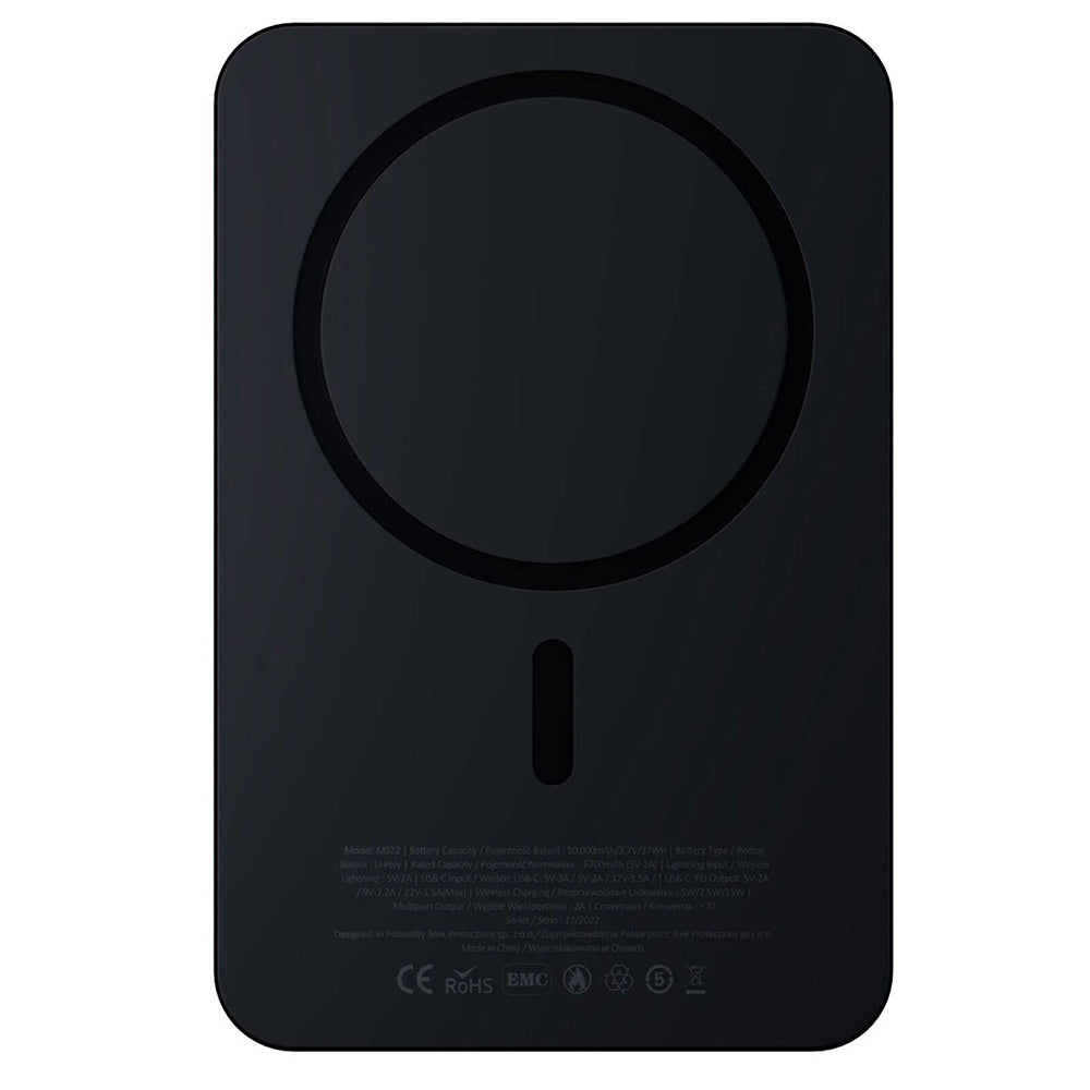 Vanjska baterija Wireless 3MK MagSynergy Ni+, 5000mAh, 22.5W, PD + FQI, 1 x QI - 1 x USB-C, Crna