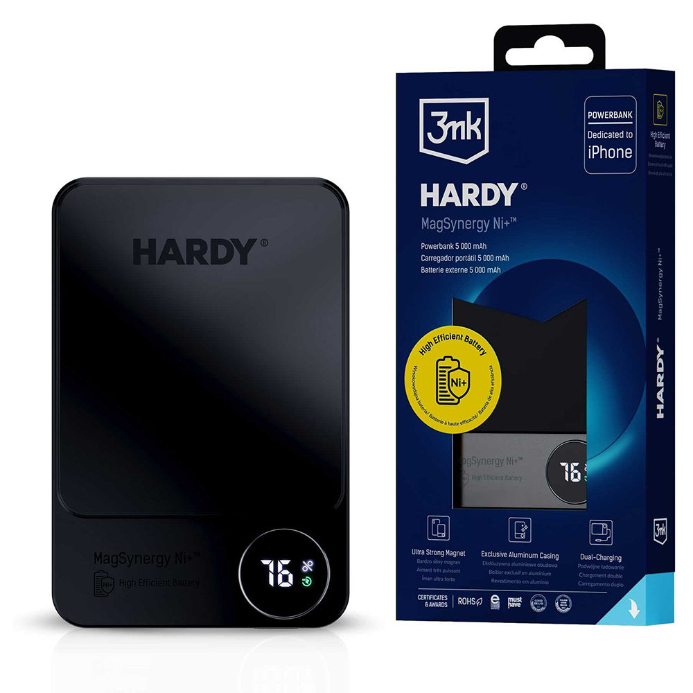 Vanjska baterija Wireless 3MK MagSynergy Ni+, 5000mAh, 22.5W, PD + FQI, 1 x QI - 1 x USB-C, Crna