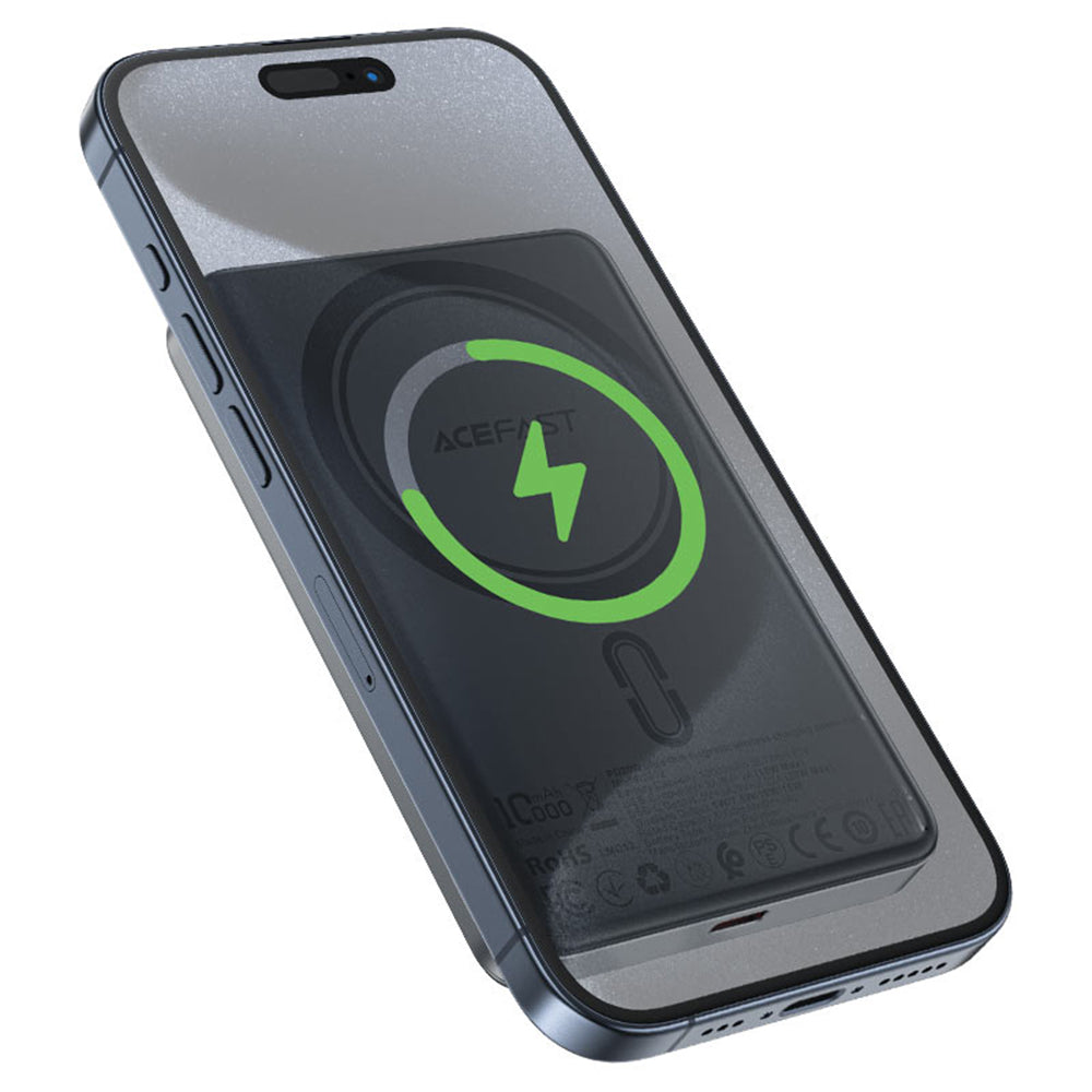 Bežična vanjska baterija Acefast M12, 10000mAh, 20W, PD + FQI, 1 x QI - 1 x USB-C, Crna