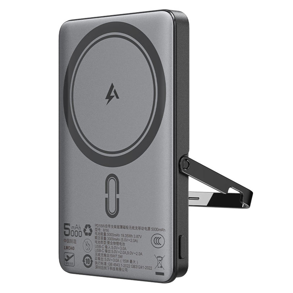 Vanjska baterija Wireless Acefast M16, 5000mAh, 18W, PD + FQI, 1 x QI - 1 x USB-C, Crna
