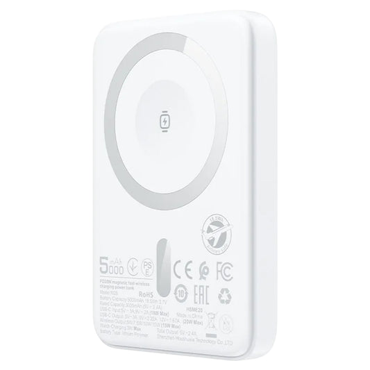 Vanjska baterija Wireless Acefast M25, 5000mAh, 20W, PD + FQI, 1 x QI - 1 x USB-C, Bijela