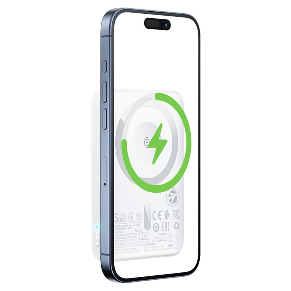 Vanjska baterija Wireless Acefast M25, 5000mAh, 20W, PD + FQI, 1 x QI - 1 x USB-C, Bijela