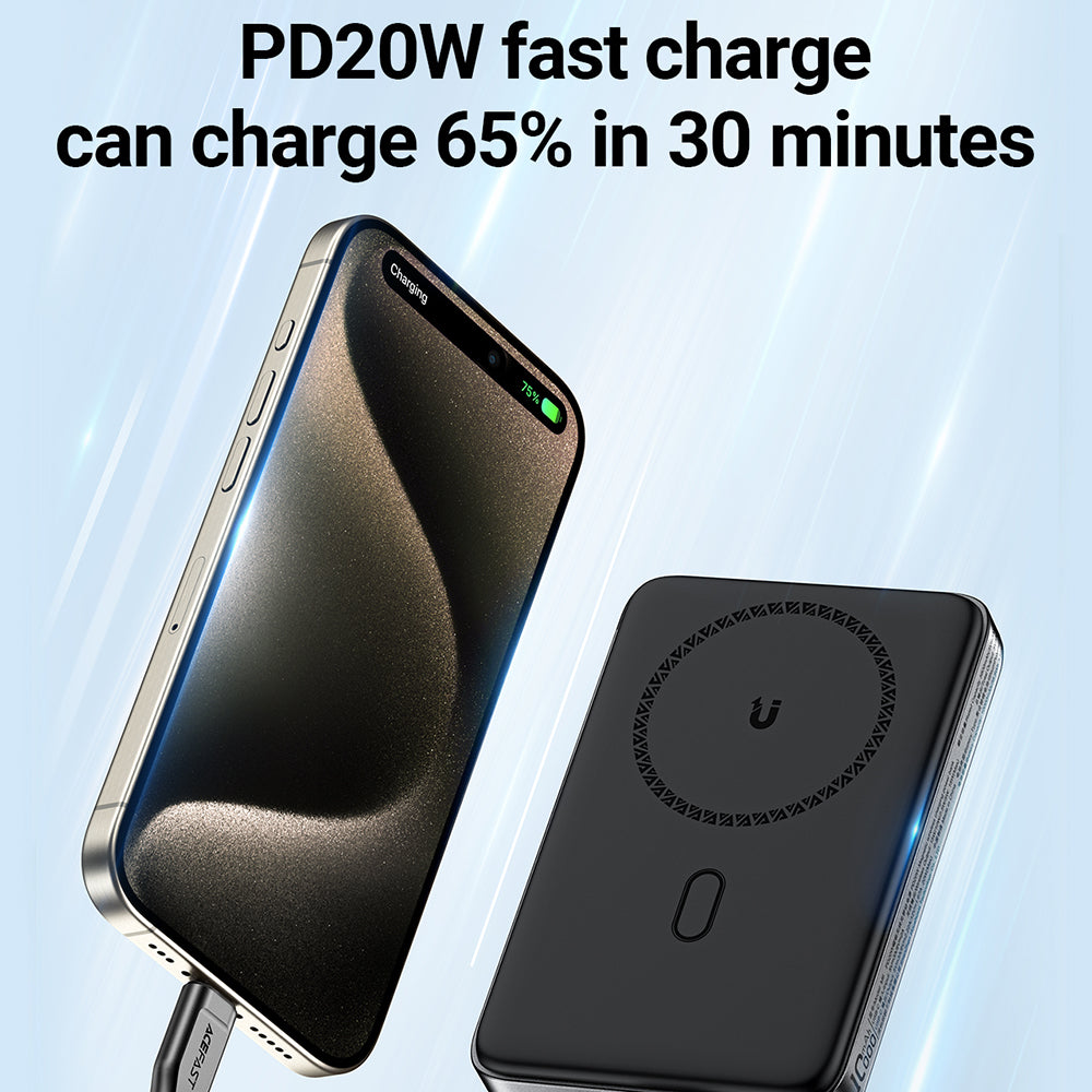 Bežična vanjska baterija Acefast M6, 10000mAh, 20W, PD + FQI, 1 x QI - 1 x USB-C, Crna