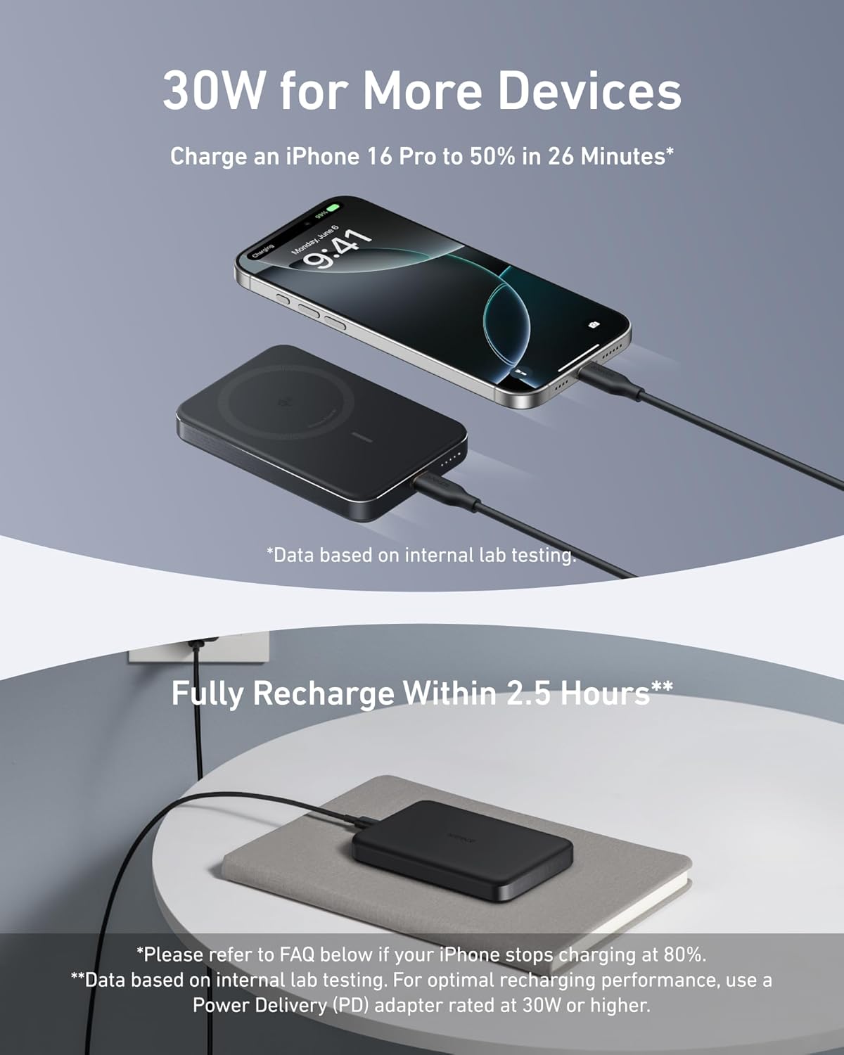 Vanjska baterija Anker MagGo Slim, bežična, 10000mAh, 30W, PD + FQI, 1 x QI - 1 x USB-C, crna A1664H11