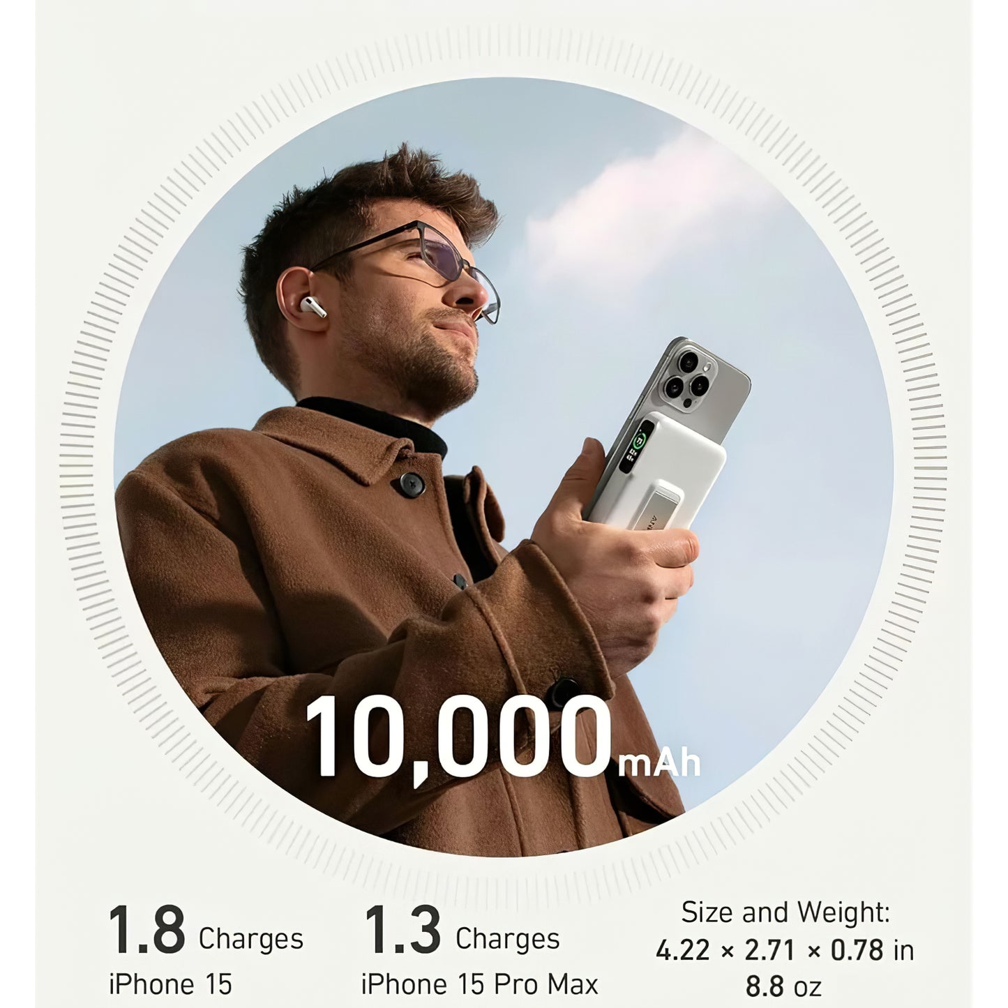 Vanjska baterija Anker MagGo, bežična, 10000mAh, 27W, PD + FQI, 1 x QI - 1 x USB-C, bijela A1654G21