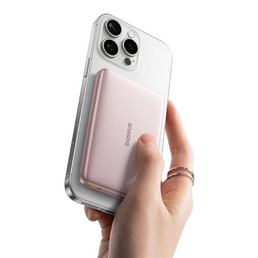 Vanjska bežična baterija Baseus PicoGo AM41, 10000mAh, 27W, PD + FQI, 1 x QI - 1 x USB-C, Roza E0027202