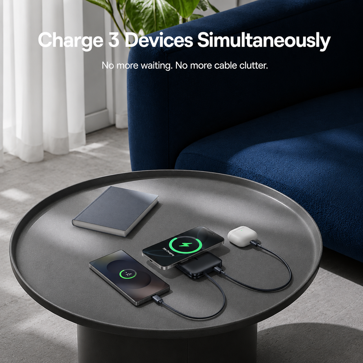 Bežična vanjska baterija Baseus PicoGo AM61, 10000mAh, 45W, PD + FQI, 1 x QI - 2 x USB-C, Crna E0028V00