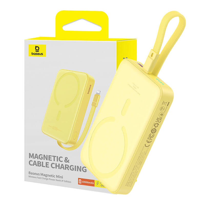 Vanjska baterija Wireless Baseus Magnetic Mini, 10000mAh, 20W, PD + FQI, 1 x Lightning - 1 x QI - 1 x USB-C, Žuta P10022109Y23-00