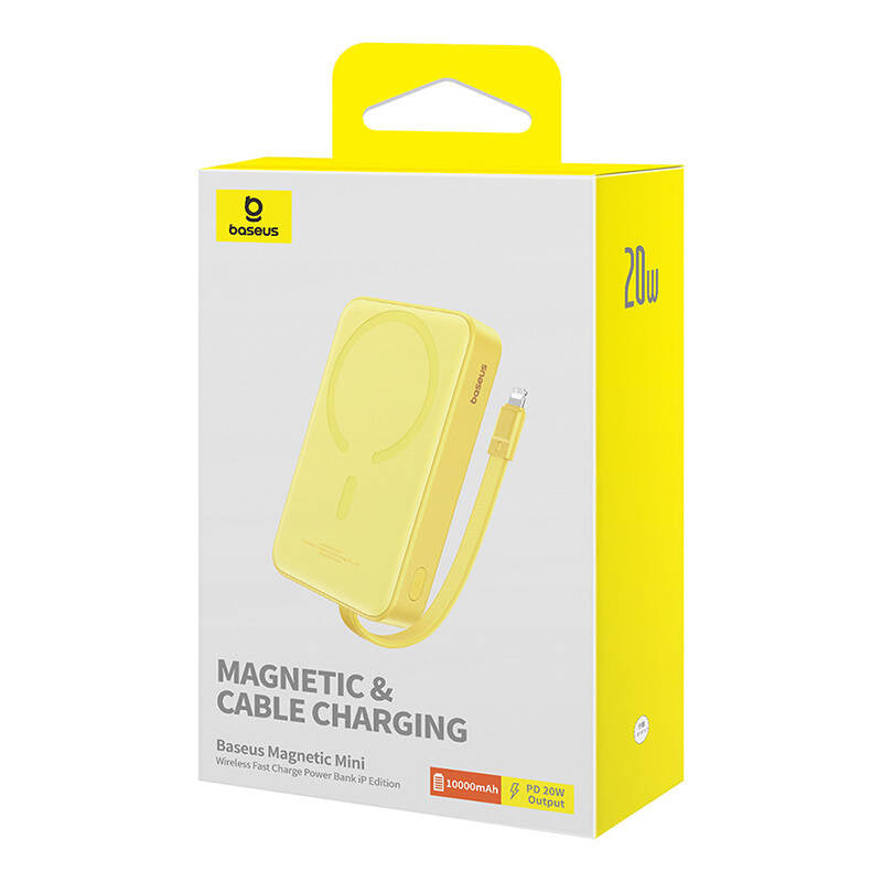 Vanjska baterija Wireless Baseus Magnetic Mini, 10000mAh, 20W, PD + FQI, 1 x Lightning - 1 x QI - 1 x USB-C, Žuta P10022109Y23-00