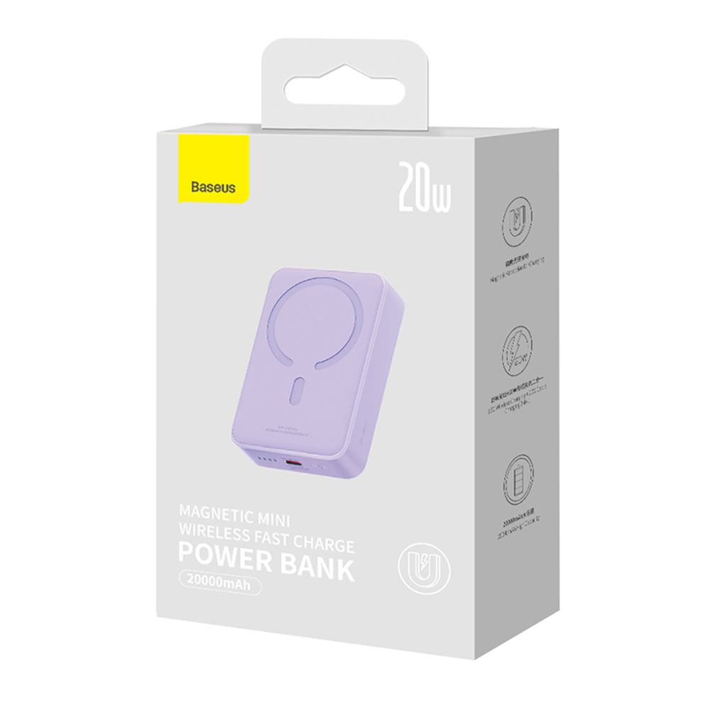 Vanjska baterija Wireless Baseus Magnetic Mini, 20000mAh, 20W, PD + FQI, 1 x QI - 1 x USB-C, Ljubičasta PPCX150005
