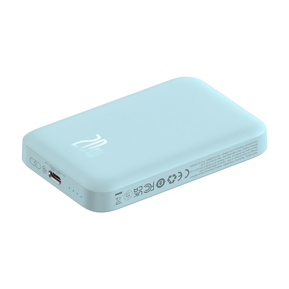 Vanjska bežična baterija Baseus Mini Air, 6000mAh, 20W, PD + FQI, 1 x QI - 1 x USB-C, Plava P10059002313-00