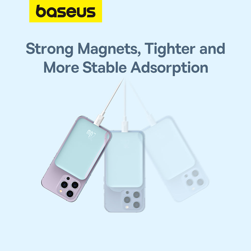 Vanjska bežična baterija Baseus Mini Air, 6000mAh, 20W, PD + FQI, 1 x QI - 1 x USB-C, Plava P10059002313-00