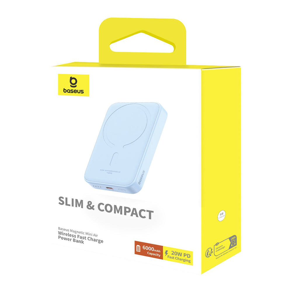 Vanjska bežična baterija Baseus Mini Air, 6000mAh, 20W, PD + FQI, 1 x QI - 1 x USB-C, Plava P10059002313-00