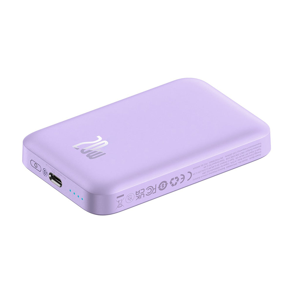 Vanjska bežična baterija Baseus Mini Air, 6000mAh, 20W, PD + FQI, 1 x QI - 1 x USB-C, Ljubičasta P10059002513-00
