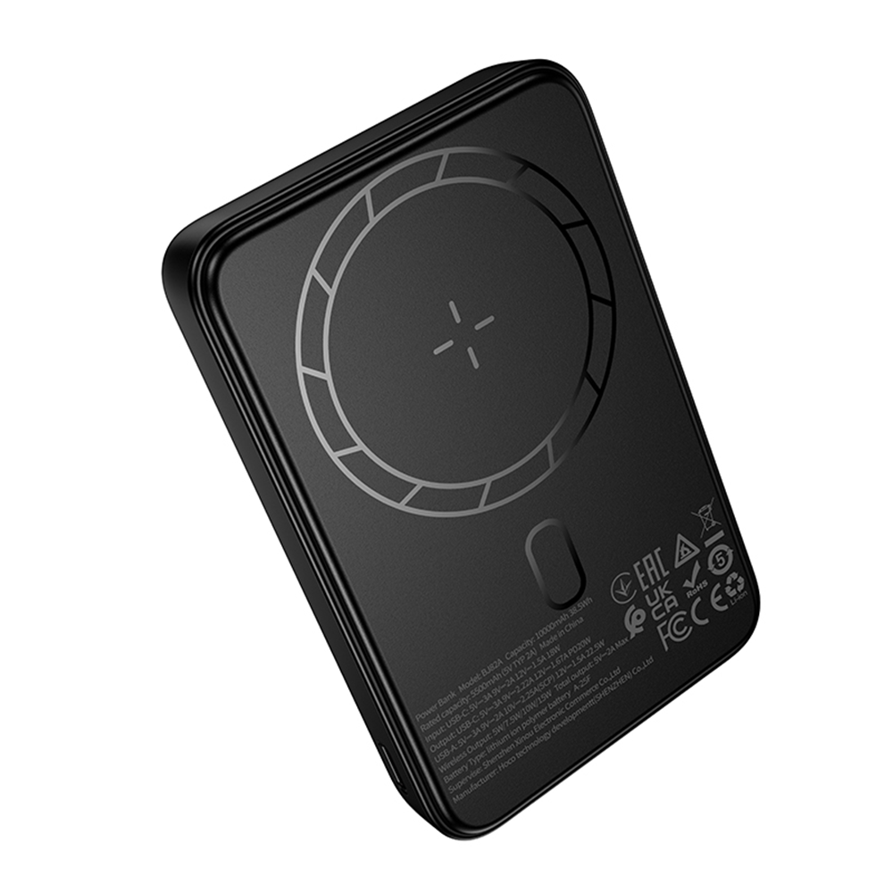Vanjska bežična baterija Borofone BJ82A Dawn, 10000mAh, 22.5W, QC + PD + FQI, 1 x QI - 1 x USB-A - 1 x USB-C, Crna