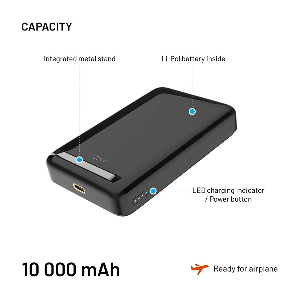 Vanjska baterija Wireless Fixed MagZen 10 Pro, 10000mAh, 30W, PD + FQI, 1 x QI - 1 x USB-C, Crna