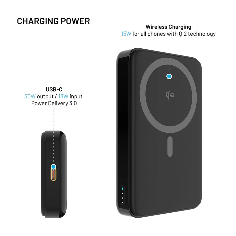 Vanjska baterija Wireless Fixed MagZen 10 Pro, 10000mAh, 30W, PD + FQI, 1 x QI - 1 x USB-C, Crna