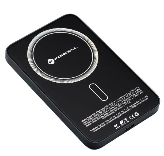 Vanjska bežična baterija Forcell F5K8, 5000mAh, 15W, PD + FQI, 1 x QI - 1 x USB-C, Crna