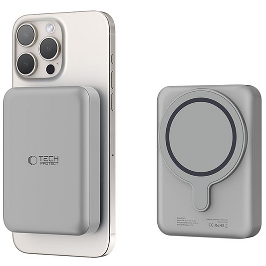 Bežična vanjska baterija Tech-Protect PB11 LifeMag, 10000mAh, 15W, PD + FQI, 1 x QI - 1 x USB-C, Siva, Obnovljena