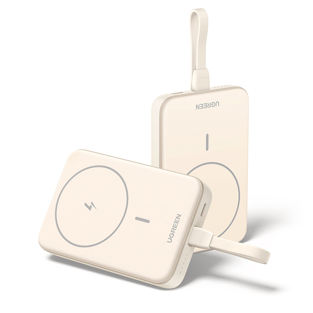 Vanjska bežična baterija UGREEN PB760, 10000mAh, 20W, PD + FQI, 1 x QI - 1 x USB-C, Bež