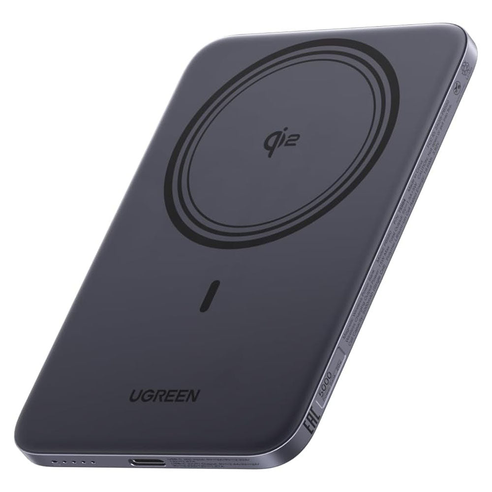 Bežična vanjska baterija UGREEN PB580 (75984B), 5000mAh, 15W, PD + FQI, 1 x QI - 1 x USB-C, Siva