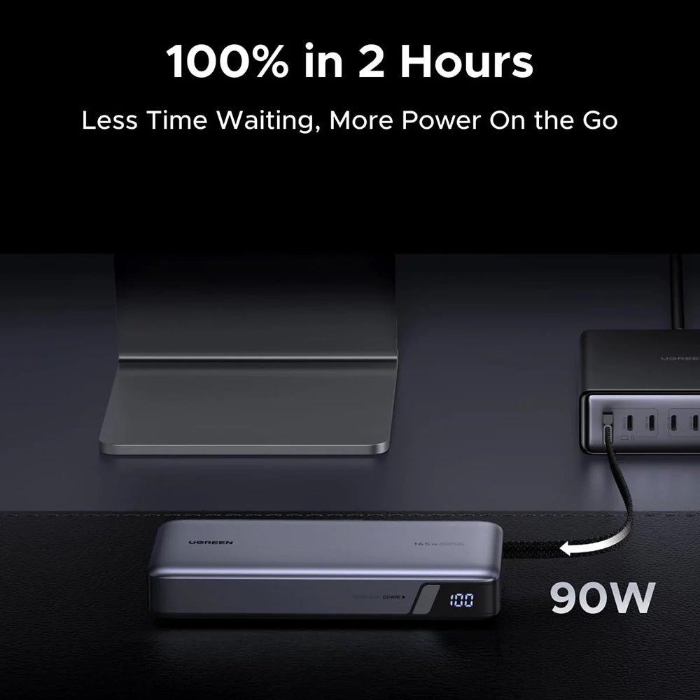 Vanjska baterija UGREEN PB726 (55995B), 25000mAh, 165W, QC + PD, 1 x USB-A - 3 x USB-C, Siva