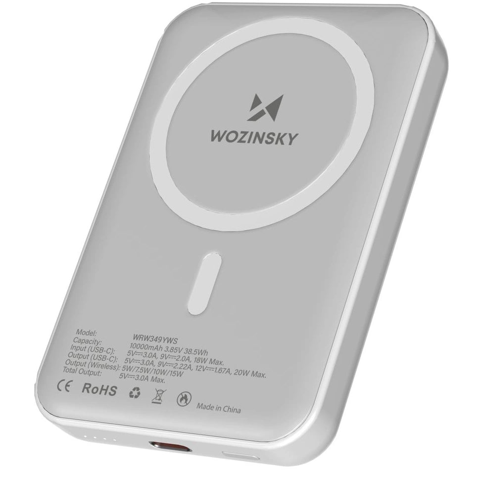Vanjska bežična baterija WZK WRW349YWS, 10000mAh, 20W, PD + FQI, 1 x QI - 1 x USB-C, Bijela