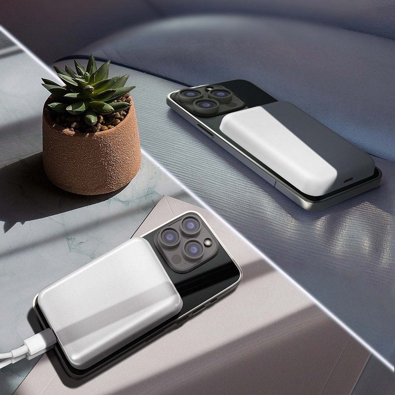Vanjska bežična baterija WZK WRW349YWS, 10000mAh, 20W, PD + FQI, 1 x QI - 1 x USB-C, Bijela