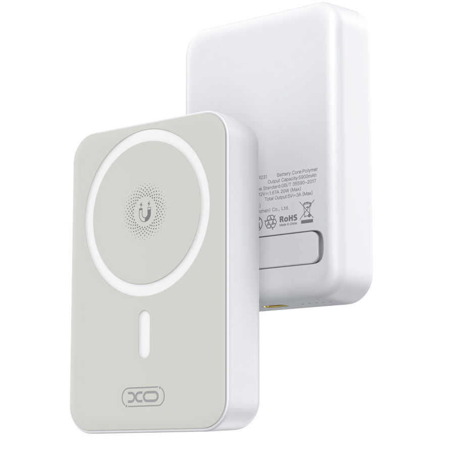 Vanjska baterija Wireless XO Design PR231, 10000mAh, 20W, PD + FQI, 1 x QI - 1 x USB-C, Bijela