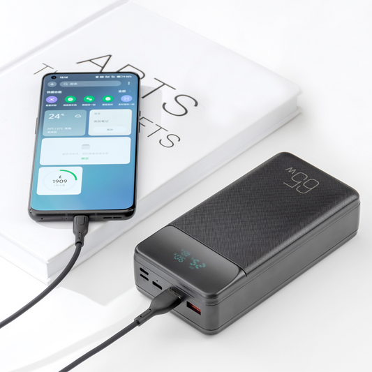 Vanjska baterija XO Design PR201, 30000mAh, 65W, QC + PD, 1 x USB-C - 2 x USB-A, Crna