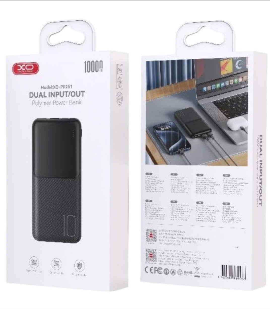 Vanjska baterija XO Design PR251, 10000mAh, 10W, 2 x USB-A, Crna