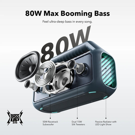 Prijenosni Bluetooth zvučnik Anker SoundCore Boom 2, 80W, TWS, RGB, vodootporan, plavi A3138031