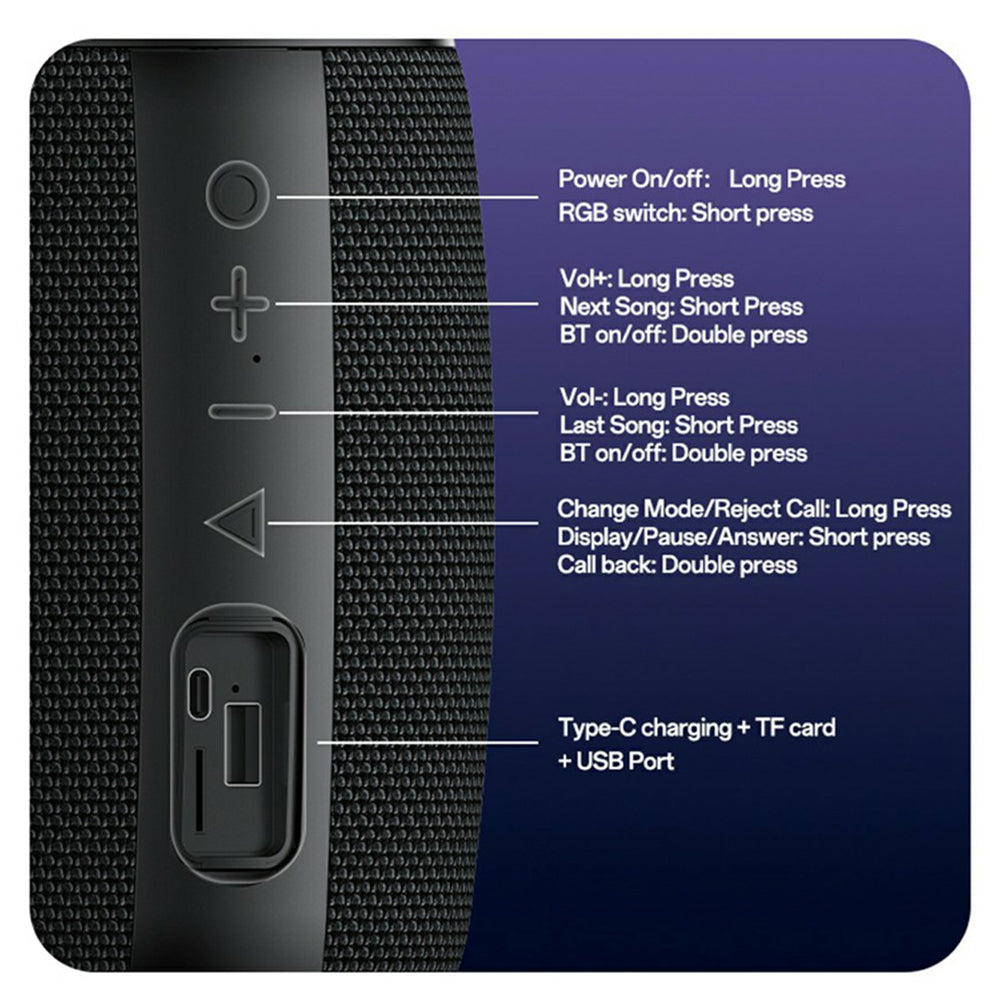 Prijenosni Bluetooth zvučnik Yesido YSW39, 20W, TWS, RGB, Crni