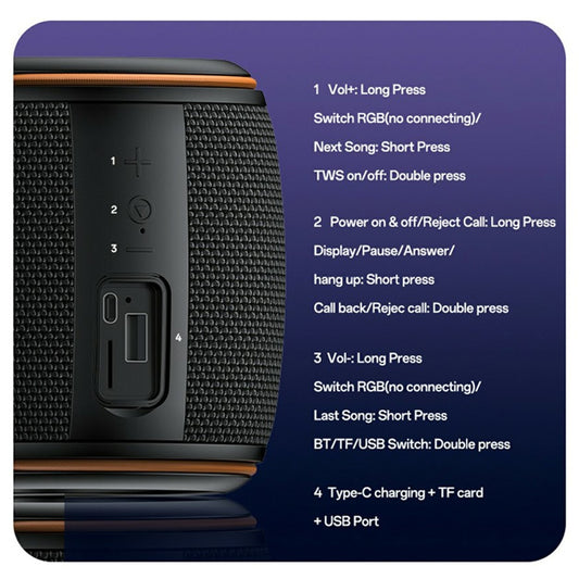 Prijenosni Bluetooth zvučnik Yesido YSW40, 8W, RGB, Crni