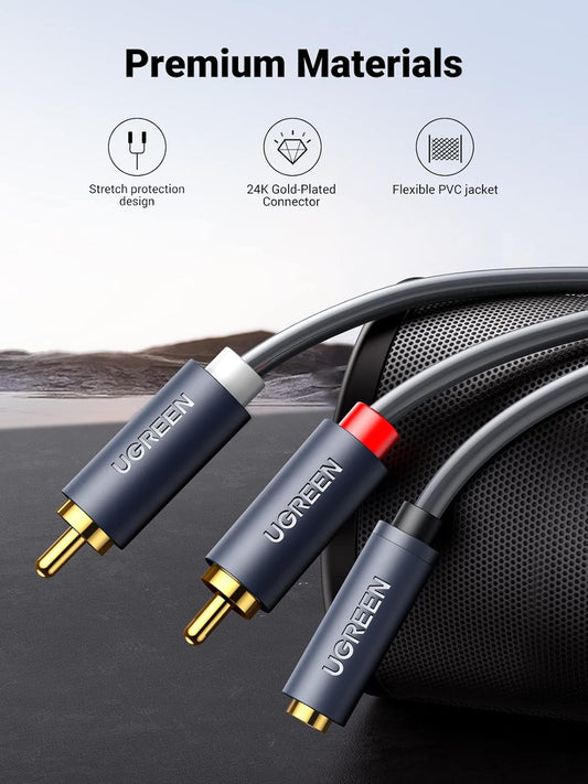 Audio kabel 3.5mm - 2 x RCA UGREEN AV102, 1m, sivi