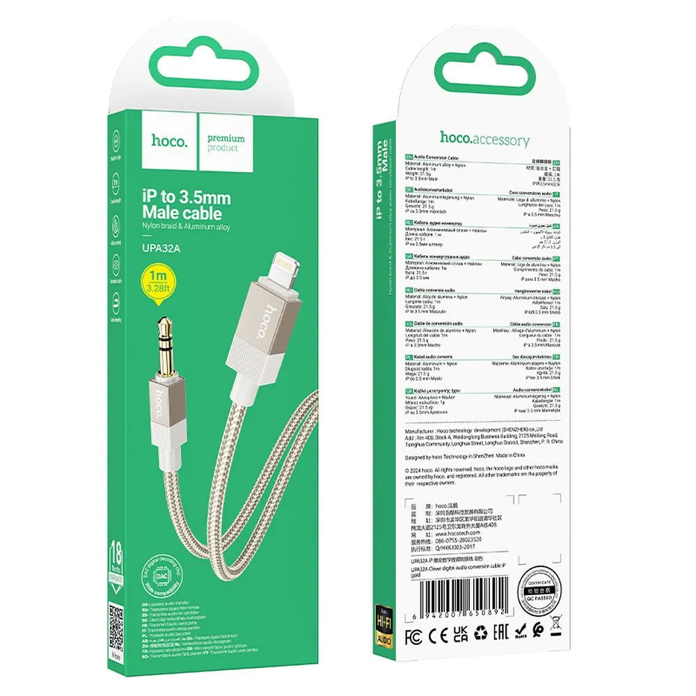 Audio kabel Lightning - 3.5mm HOCO UPA32A, 1m, Zlatni