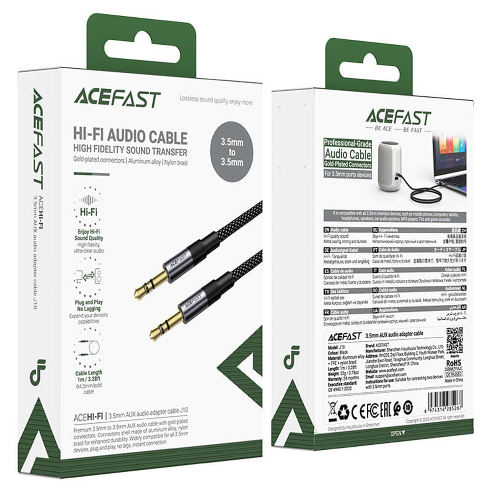 Audio kabel 3.5mm - 3.5mm Acefast J10, 1m, Crni