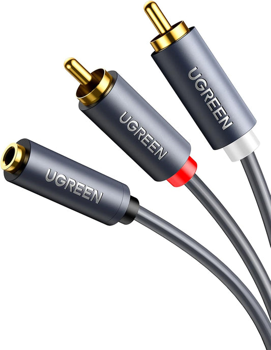 Audio kabel 3.5mm - 2 x RCA UGREEN AV102, 1m, sivi