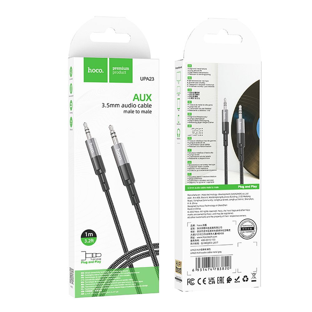 Audio kabel 3.5mm - 3.5mm HOCO UPA23, 1m, Sivi